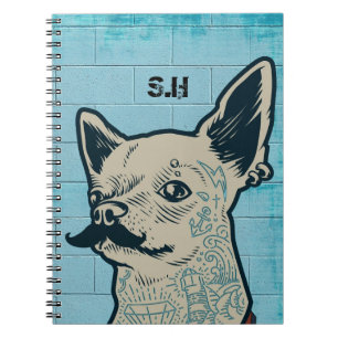 Caderno Espiral Monograma de Grafite de Chihuahua Mustache
