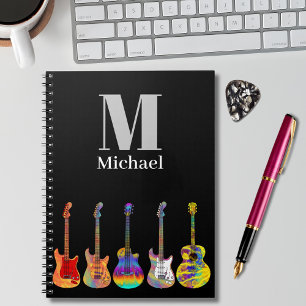 Caderno Espiral Monograma de Guitarras Coloridas