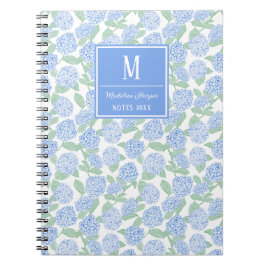 Caderno Espiral Monograma de Hydrangeas Azul e Verde