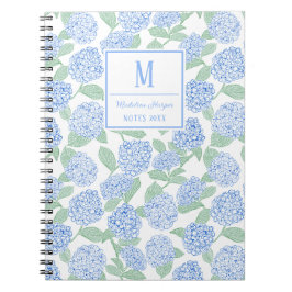 Caderno Espiral Monograma de Hydrangeas Azul e Verde
