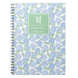 Caderno Espiral Monograma de Hydrangeas Azul e Verde