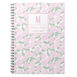 Caderno Espiral Monograma de Hydrangeas Verdes e Pink