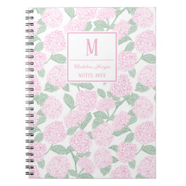 Caderno Espiral Monograma de Hydrangeas Verdes e Pink