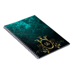 Caderno Espiral Monograma de imagens de ouro de Damasco de luxo