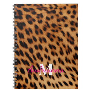 Caderno Espiral Monograma de impressão de animais leopardo