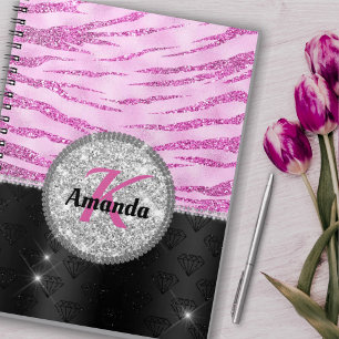 Caderno Espiral Monograma de impressão em animais cinza-preto-colo
