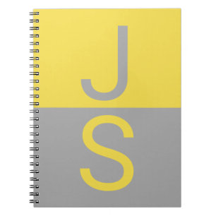Caderno Espiral Monograma de Iniciais Modernas Amarelo e Cinza