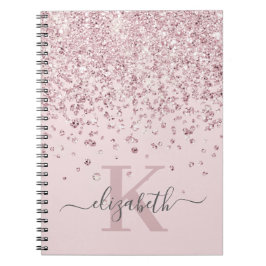 Caderno Espiral Monograma de Lâmpadas com Lâmpada Rosa Dourada com