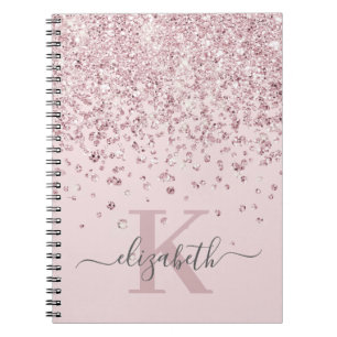 Caderno Espiral Monograma de Lâmpadas com Lâmpada Rosa Dourada com