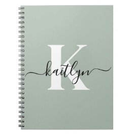 Caderno Espiral Monograma de Letra de Cor Verde Oliva Moderna