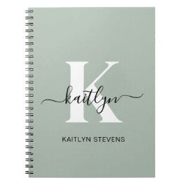 Caderno Espiral Monograma de Letra de Cor Verde Oliva Moderna