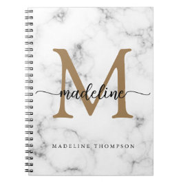 Caderno Espiral Monograma de Letra de Menina em Ouro Mármore Moder