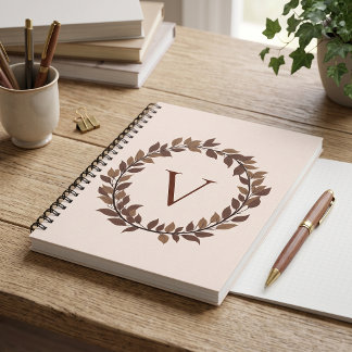 Caderno Espiral Monograma de Letra Inicial de Folha de Outono Desi
