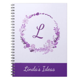 Caderno Espiral Monograma de Letra Inicial Floral Roxo Elegante Ch