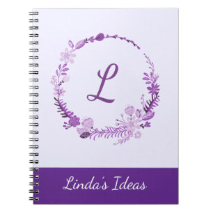 Caderno Espiral Monograma de Letra Inicial Floral Roxo Elegante Ch