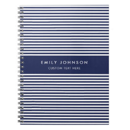 Caderno Espiral Monograma de Listras Azul-Navy Minimalista Moderna