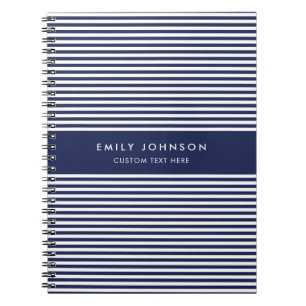 Caderno Espiral Monograma de Listras Azul-Navy Minimalista Moderna