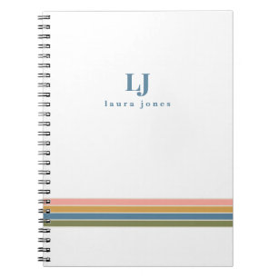 Caderno Espiral Monograma de Listras Minimalistas Rétro