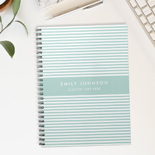Caderno Espiral Monograma de Listras Turquesa Minimalista Moderna