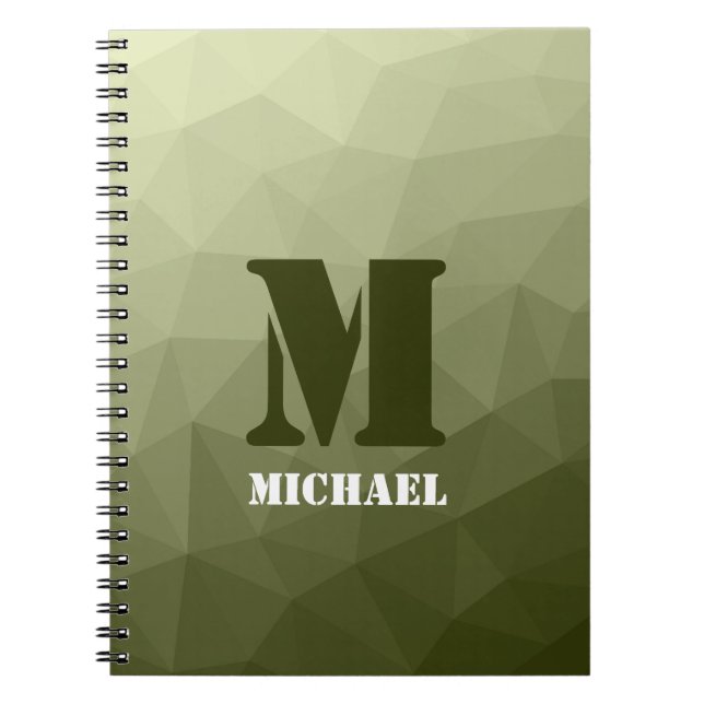 Caderno Espiral Monograma de malha geométrica verde claro do Exérc (Frente)