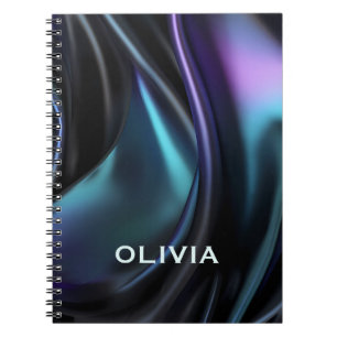 Caderno Espiral Monograma de massa metálica de satírico, aqua, púr
