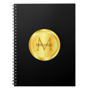 Caderno Espiral Monograma de Modelo Dourado preto Elegante