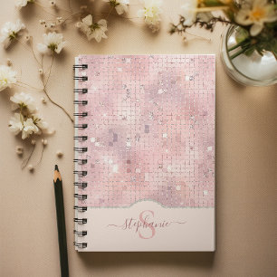 Caderno Espiral Monograma de Mosaico de Bola Disco Rosa