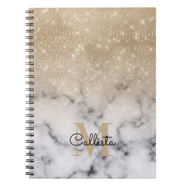 Caderno Espiral Monograma de Mouro Branco Dourado brilhante brilha (Frente)