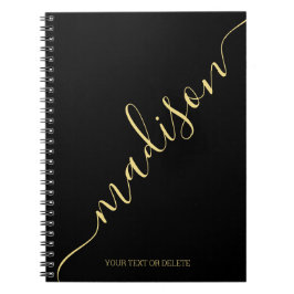 Caderno Espiral Monograma de Nome Dourado Preto Moderno
