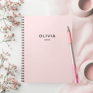 Caderno Espiral Monograma de nome e cor-de-rosa personalizado   Pe