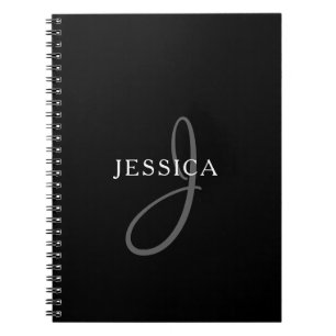 Caderno Espiral Monograma de Nome Elegante   Cinza e branco preto