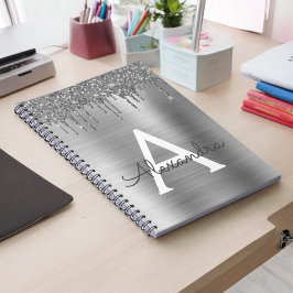 Caderno Espiral Monograma de Nome em Metal Escovado com Brilho Pra