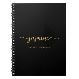 Caderno Espiral Monograma de Nome em Script Moderno Feminino Preto