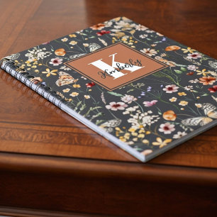 Caderno Espiral Monograma de Nome Floral Boho Moderno