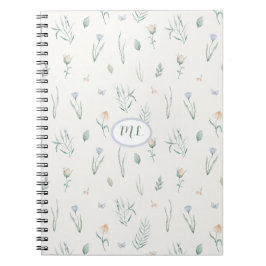 Caderno Espiral Monograma de Nome Floral em Aquarela Botânica Eleg