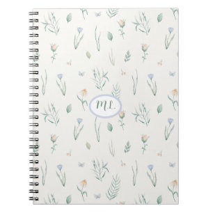 Caderno Espiral Monograma de Nome Floral em Aquarela Botânica Eleg