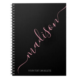 Caderno Espiral Monograma de Nome Manuscrito a Preto Moderno