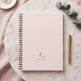 Caderno Espiral Monograma de Nome Minimalista Elegante Rosa Bege