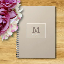 Caderno Espiral Monograma de Nome Personalizado Bege Elegante e So