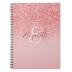 Caderno Espiral Monograma de Ombre de Glitter Dourado rosa Persona