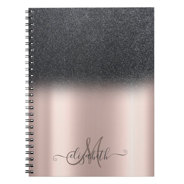Caderno Espiral Monograma de Ombre preto legal, Rosa Dourado (Frente)