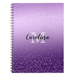 Caderno Espiral Monograma de Ombro Púrpura de Prata Confetti
