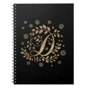 Caderno Espiral Monograma de Ouro de luxo com letra D