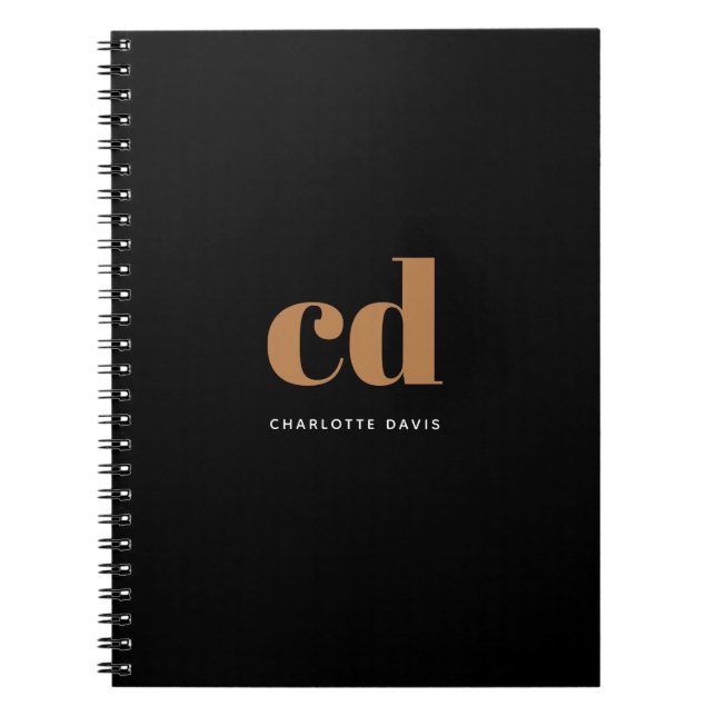 Caderno Espiral Monograma de ouro preto monograma com iniciais mod (Frente)