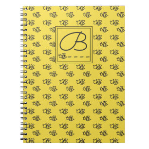 Caderno Espiral Monograma de Padrão de Abelhas de Verão Amarelas