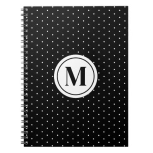 Caderno Espiral Monograma de padrão de Bolinhas preto e branco