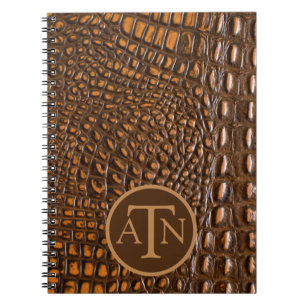 Caderno Espiral Monograma de Pele de Alligador Elegante