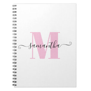 Caderno Espiral Monograma de Pontinhos Rosa Claro e Branco Feminin