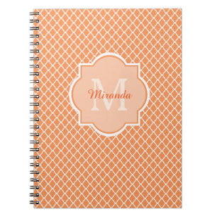 Caderno Espiral Monograma De Quatrefoil De na moda Laranja Com Nom