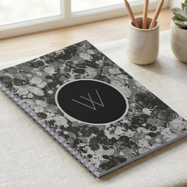 Caderno Espiral Monograma de Redemoinho de Mármore Preto e Branco 